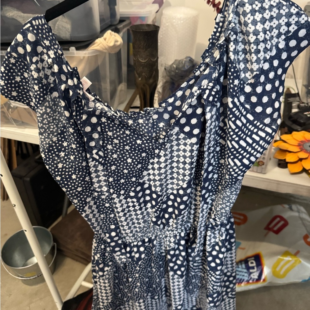 LC Lauren Conrad Navy and White Patterned Dress